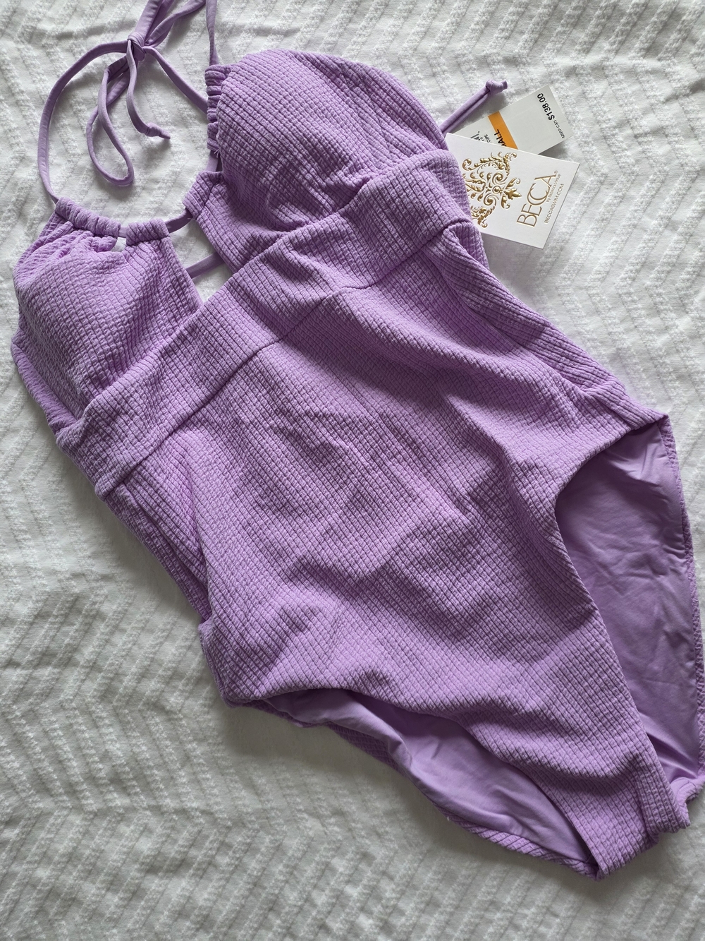 BECCA Lilac Textured Halter One-Piece Swimsuit